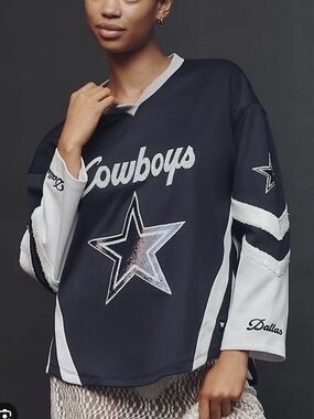 Anthropologie Navy and White Cowboys Star Jersey Top